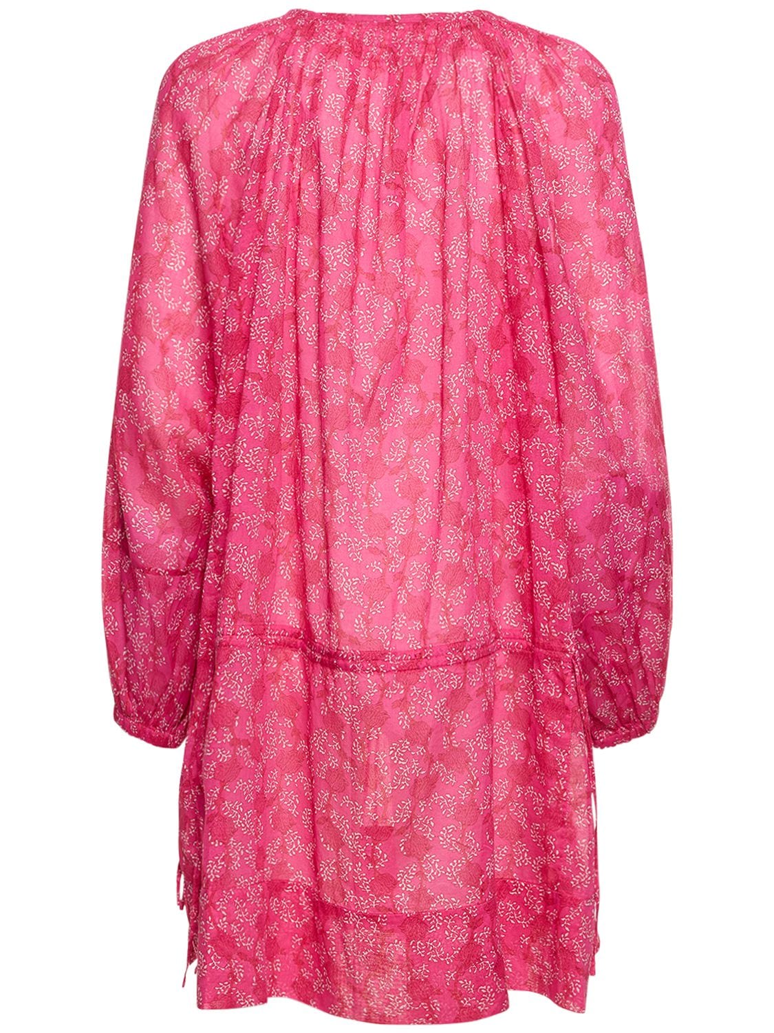 Shop Marant Etoile Parsley Print Self-tie Cotton Mini Dress In Fuchsia,multi