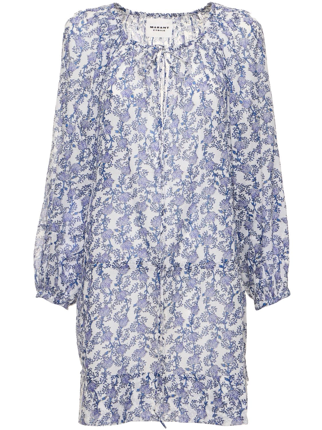 Marant Etoile Parsley Print Self-tie Cotton Mini Dress In Blue,multi