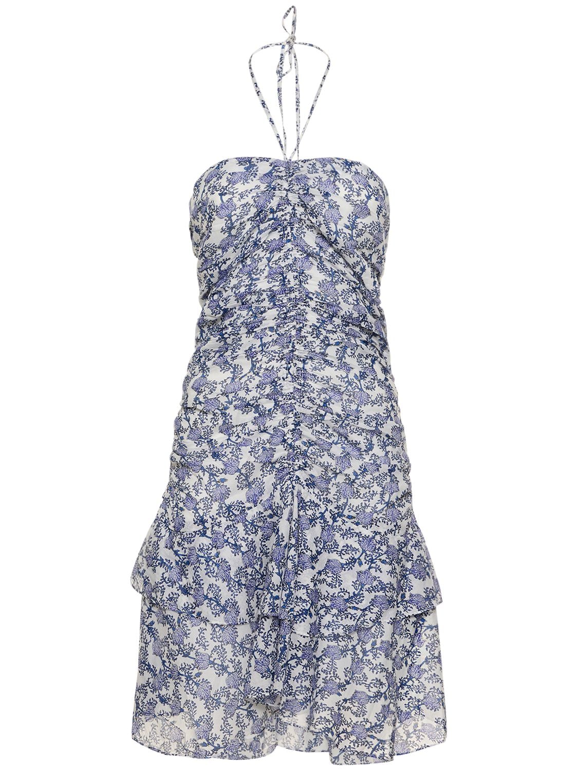 Marant Etoile Ilanka Floral Cotton Mini Halter Dress In Blue,multi