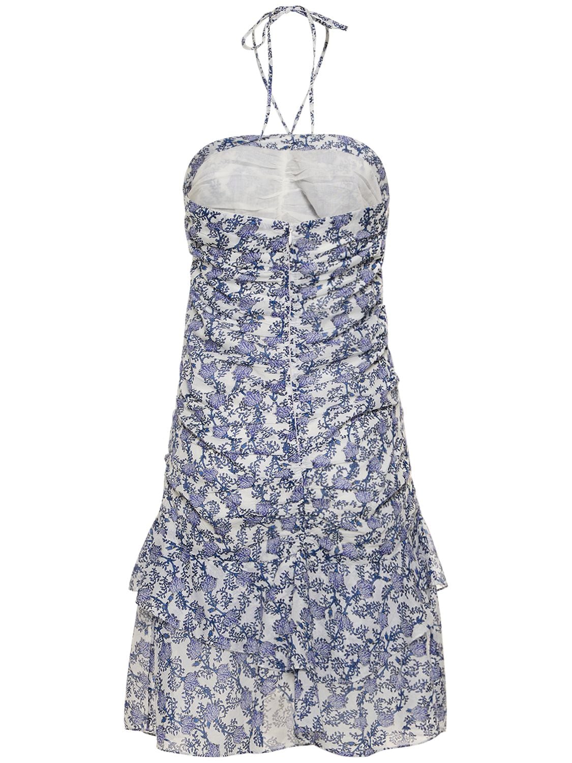 Shop Marant Etoile Ilanka Floral Cotton Mini Halter Dress In Blue,multi