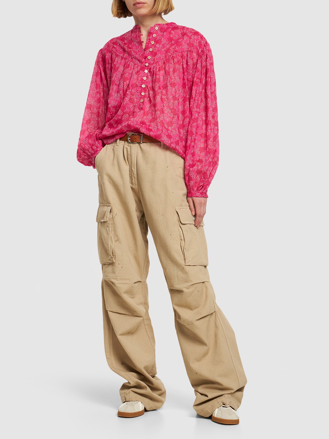 Shop Marant Etoile Salika Floral Cotton Buttoned Shirt In Fuchsia,multi