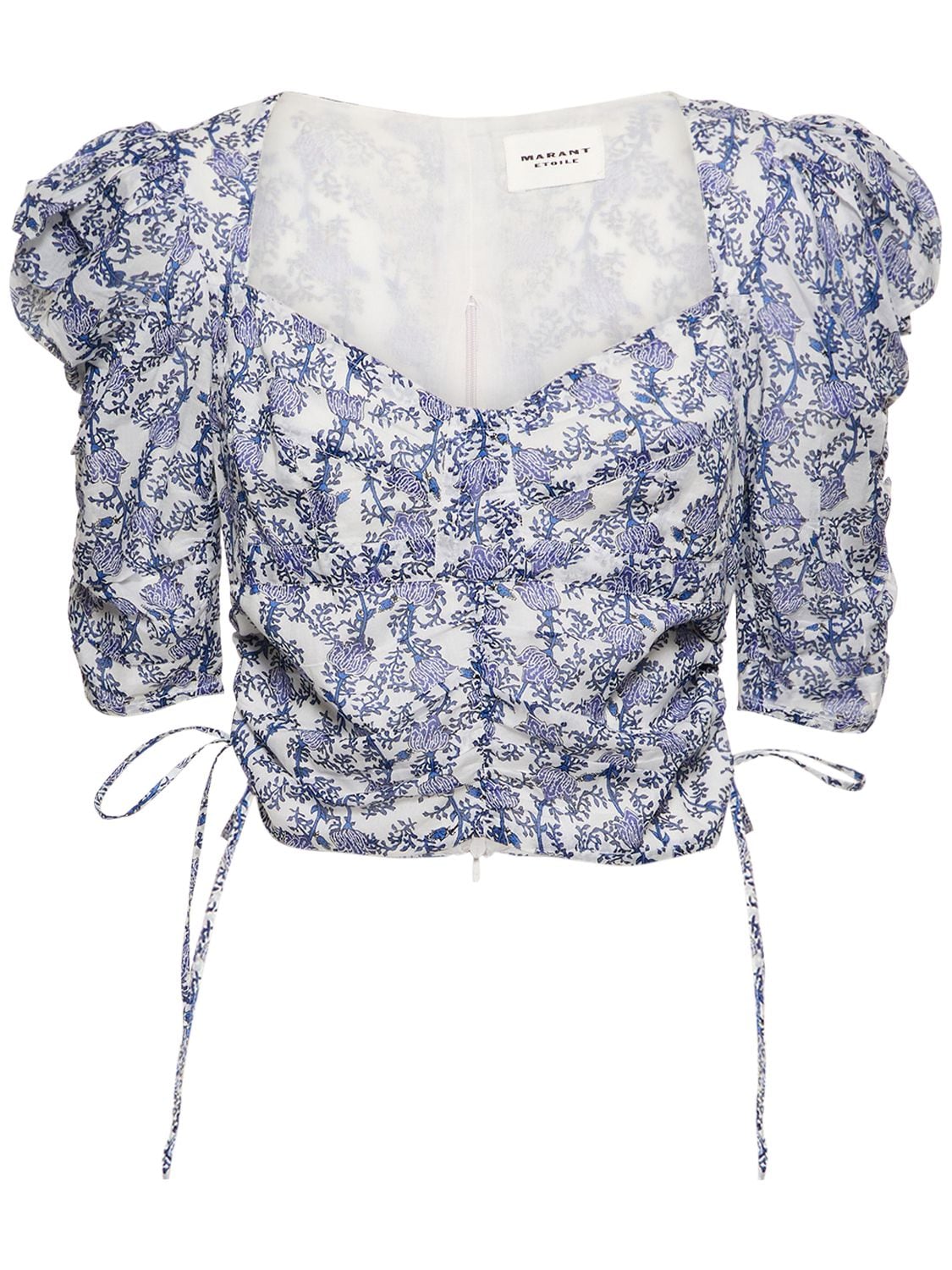 Marant Etoile Floral-print Puff-sleeve Top In Blue,multi