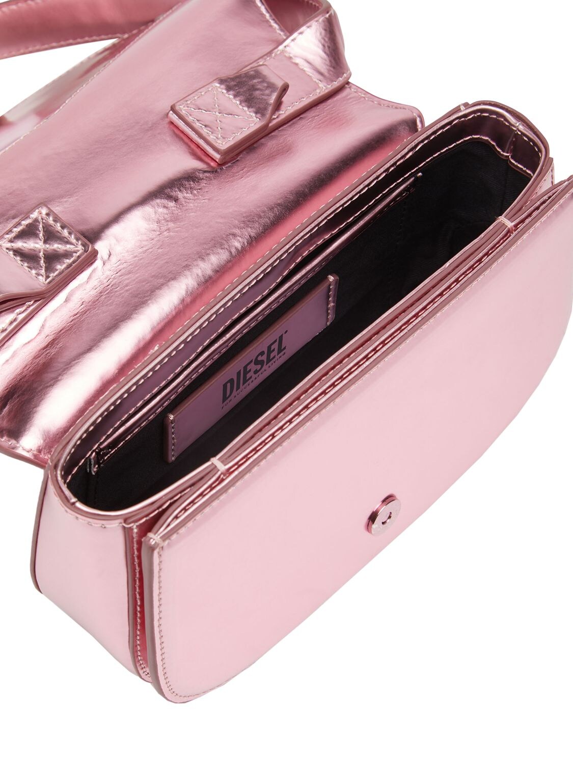 Shop Diesel 1dr Metallic Leather Shoulder Bag In Pink