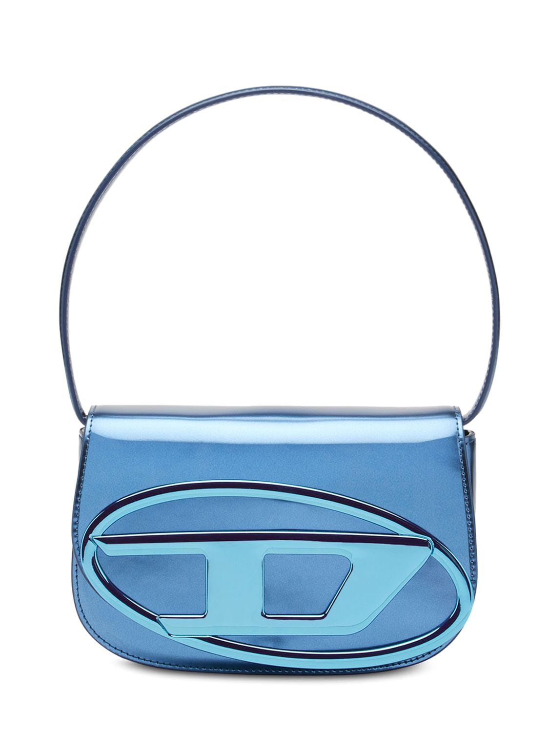 Shoulder Bag In Mirrored Leather In Blue