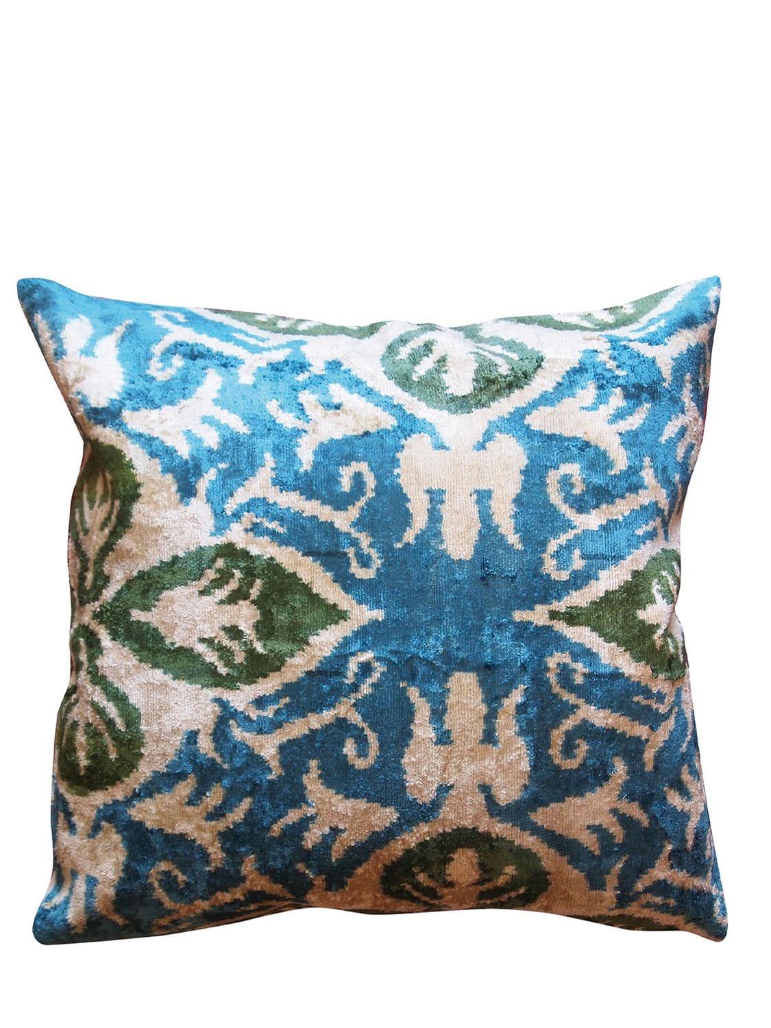 Les Ottomans Cotton Velvet Cushion In Blue