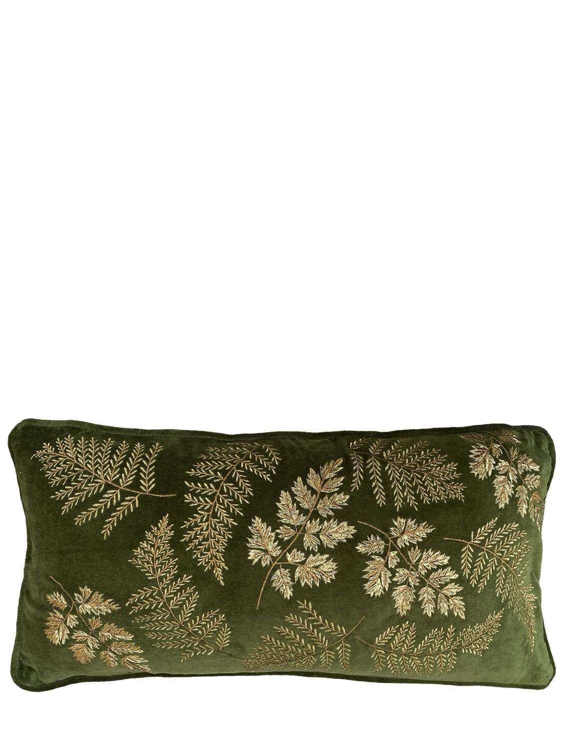 Les Ottomans Embroidered Velvet Cushion In Green