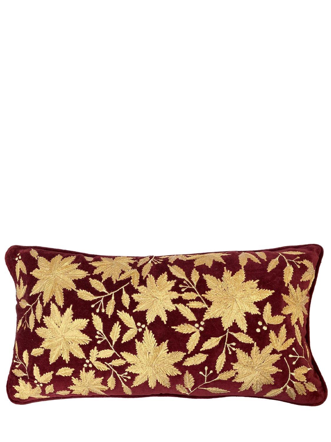 Les Ottomans Embroidered Velvet Cushion In Red,gold