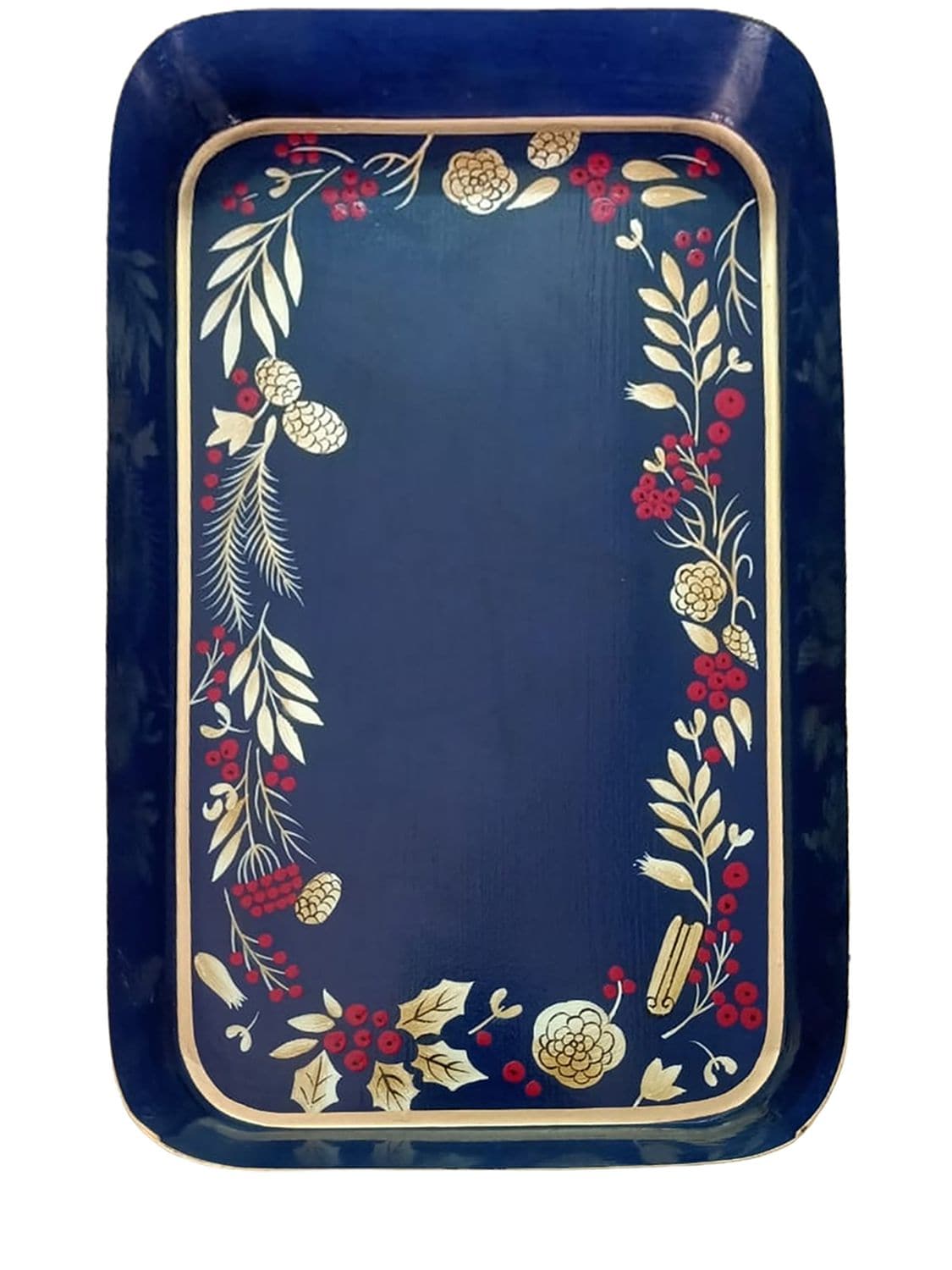 Les Ottomans Handpainted Iron Christmas Tray In Blue