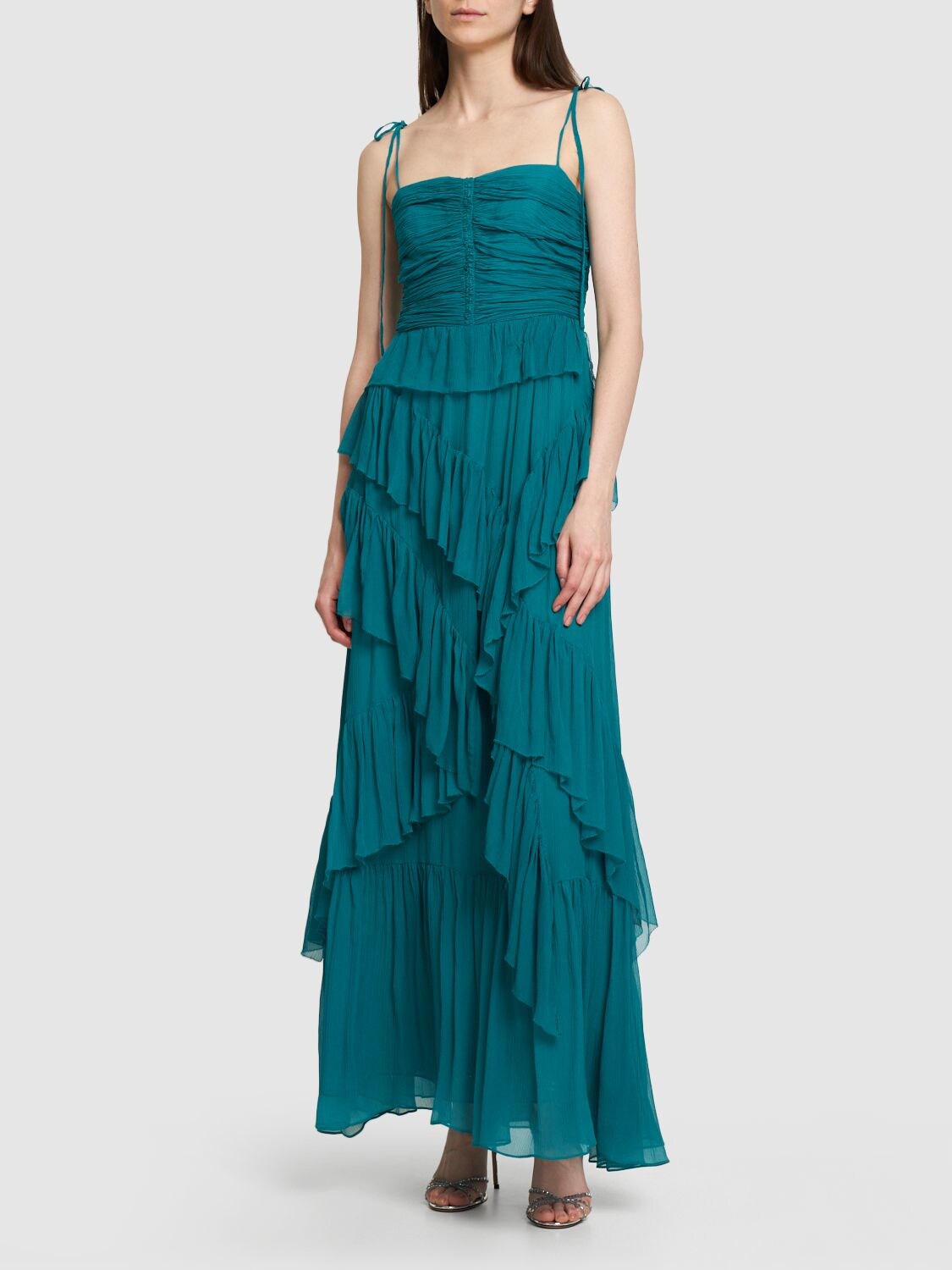 Shop Ulla Johnson Aveline Silk Long Gown In Green