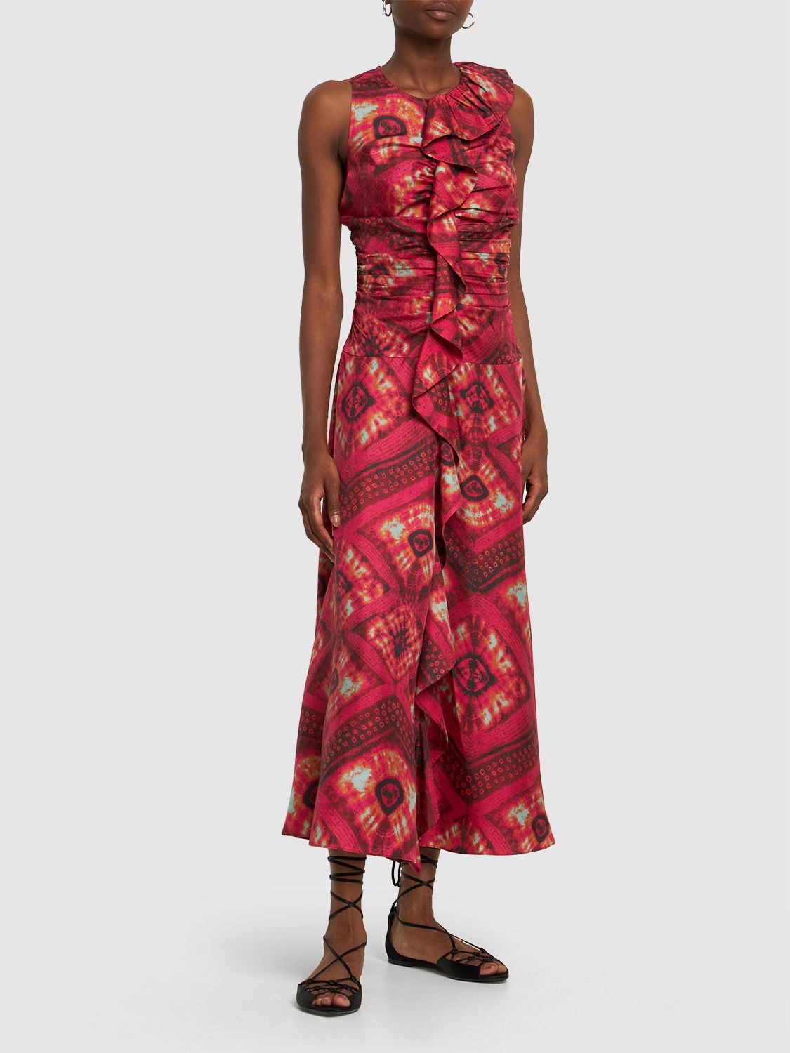 ULLA JOHNSON OTHELLA PRINTED SILK MIDI DRESS 