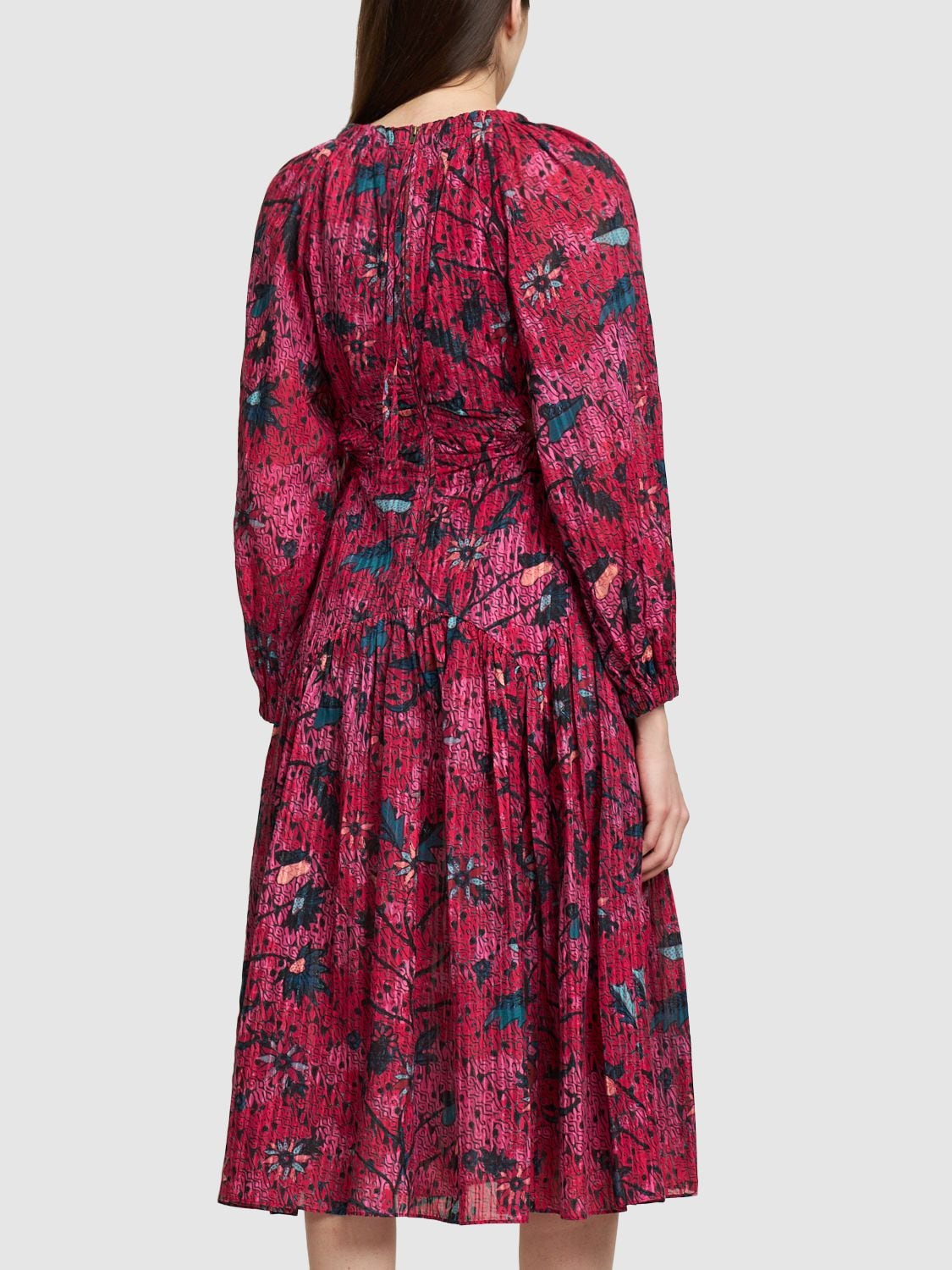 Shop Ulla Johnson Helia Printed Cotton Blend Midi Dress In Multicolor