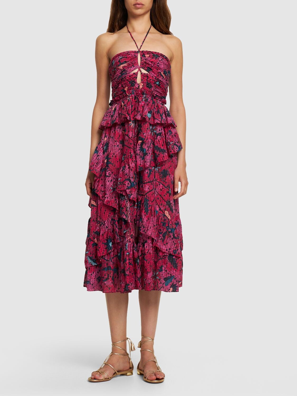 Shop Ulla Johnson Simona Printed Cotton Blend Midi Dress In Multicolor