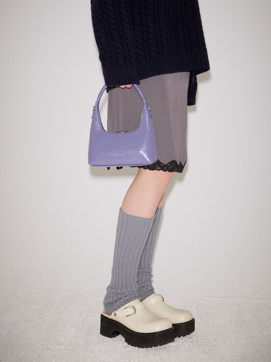 Marge Sherwood Mini Hobo Crinkled Leather Shoulder Bag In Purple