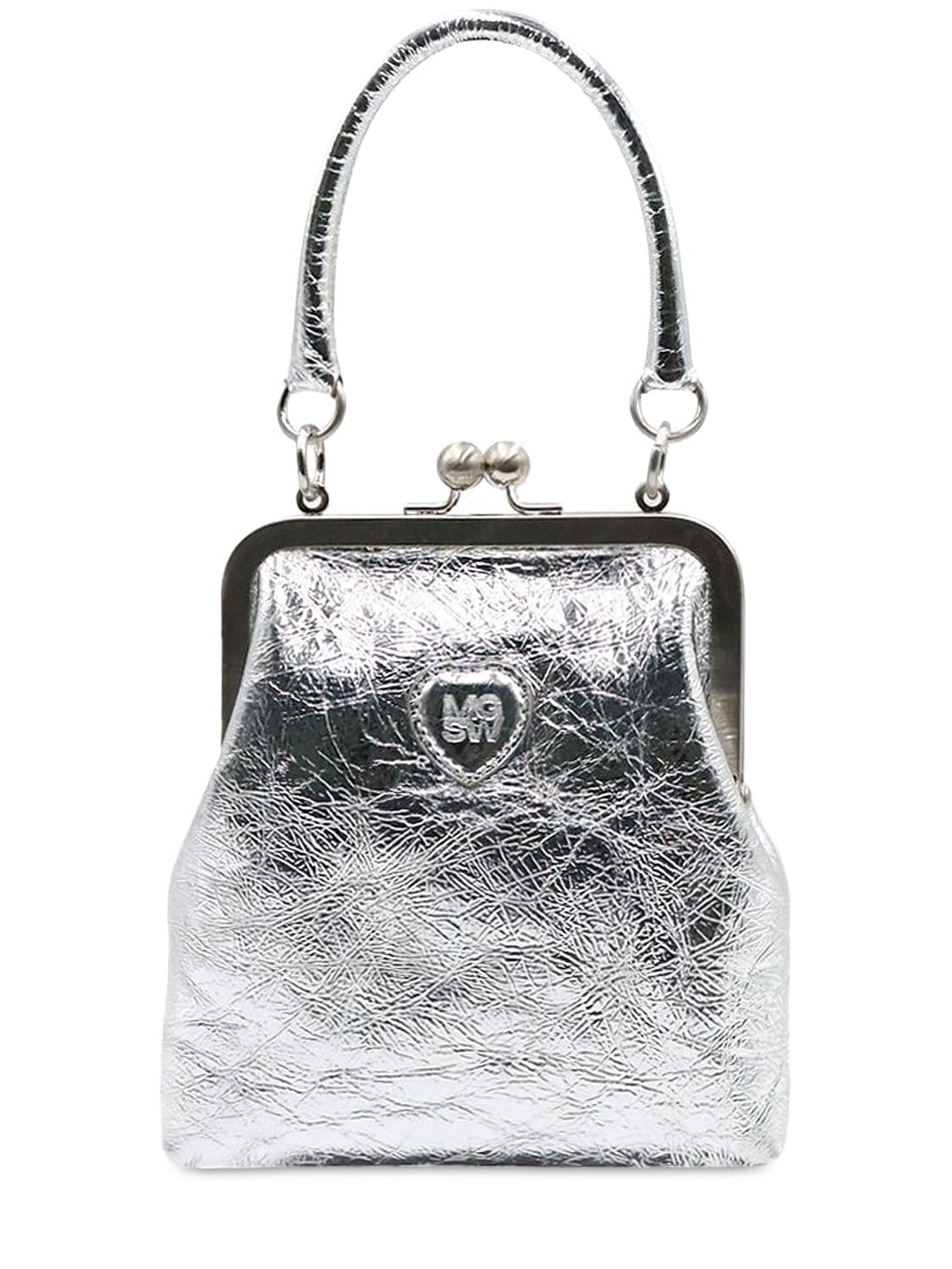 Marge Sherwood Bolita Frame Crinkled Leather Bag In Silver