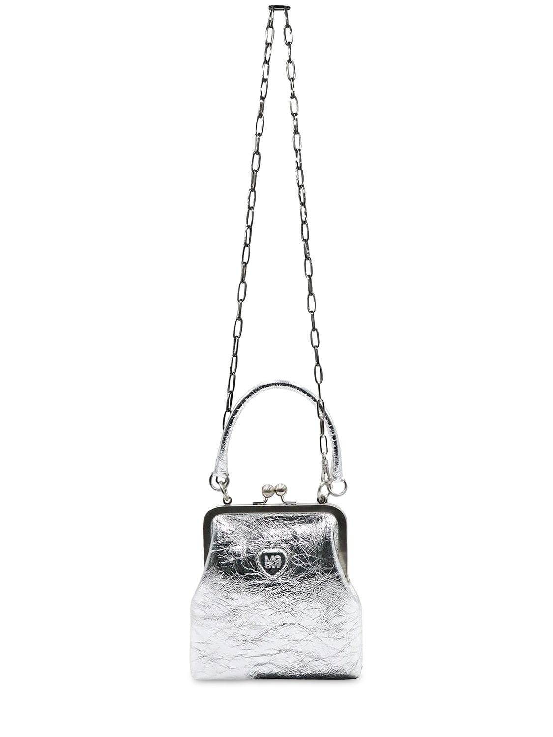 Shop Marge Sherwood Bolita Frame Crinkled Leather Bag In Silver