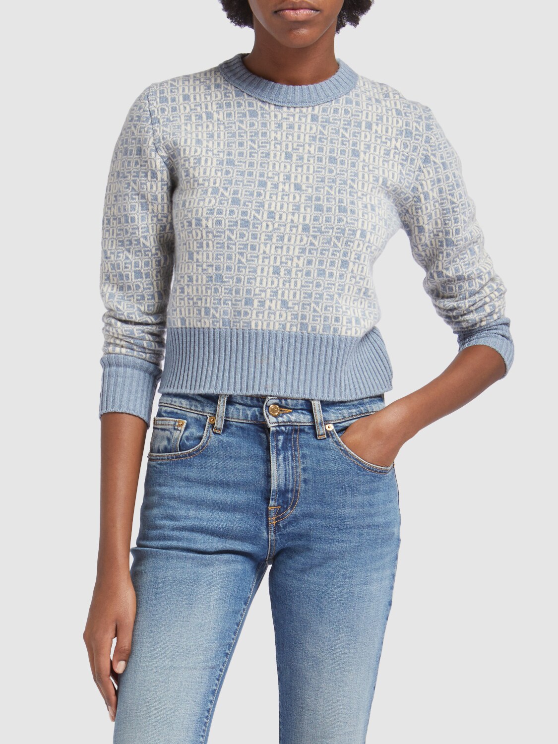 Shop Golden Goose Journey Wool Blend Knit Cropped Sweater In Spring Lake