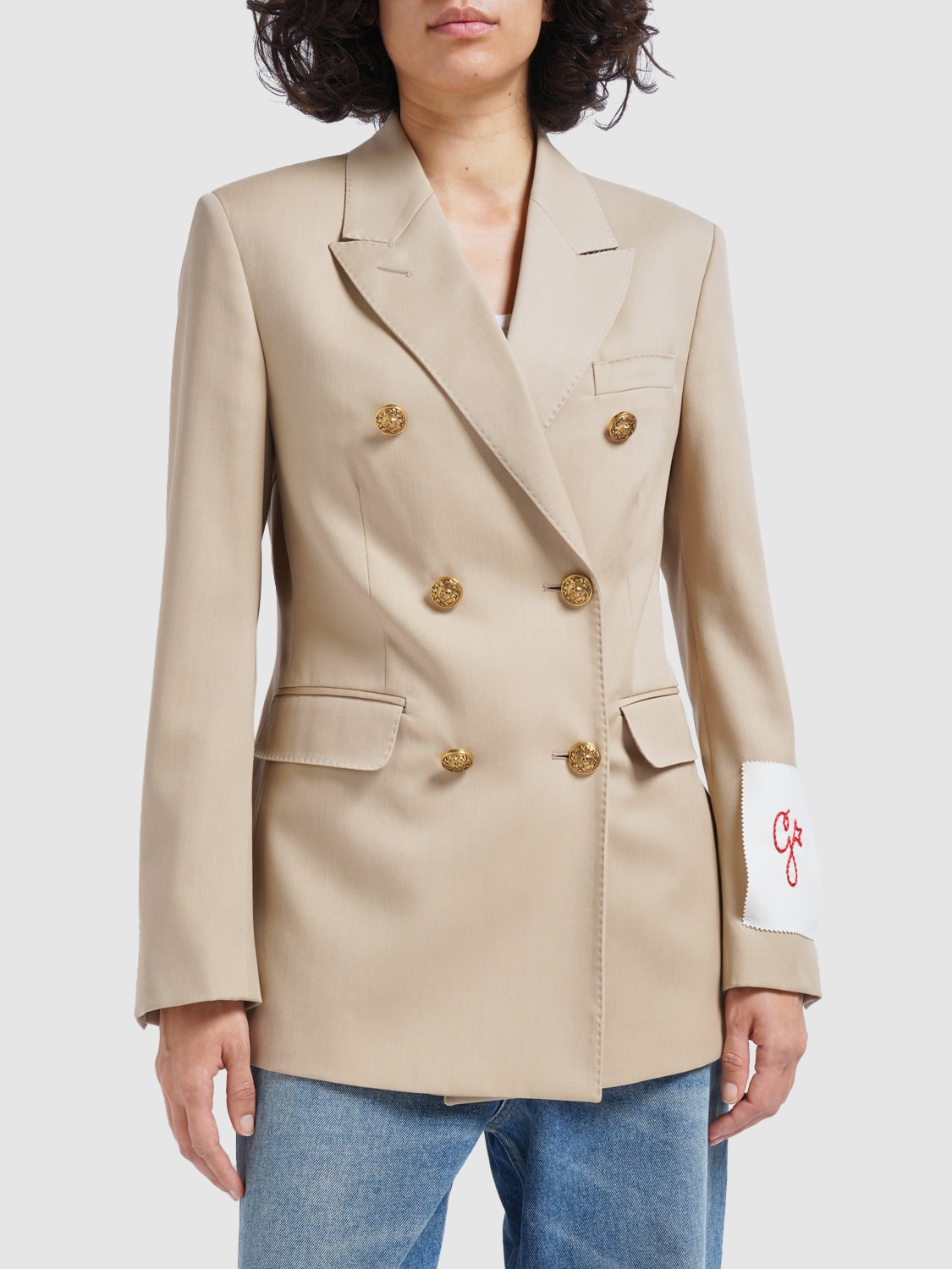 Shop Golden Goose Golden Wool Double Breasted Blazer In Sand