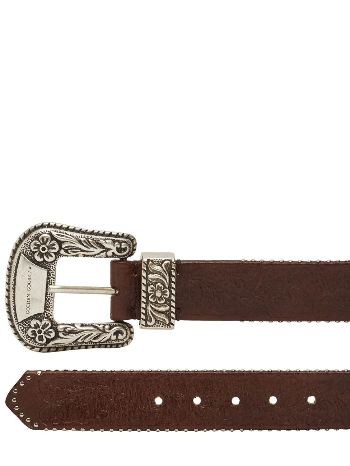 Shop Golden Goose 45mm Embossed Leather Belt In Dark Brown