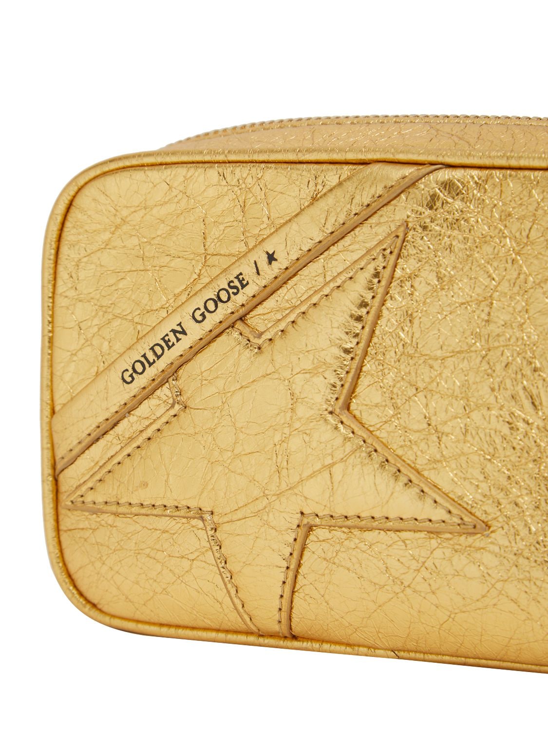 Shop Golden Goose Mini Star Laminated Leather Shoulder Bag In Gold