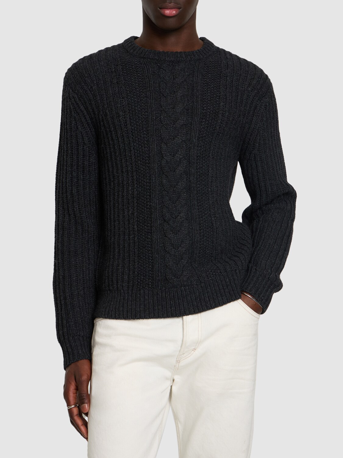 Shop Theory Vilare Wool Blend Knit Crewneck Sweater In Charcoal