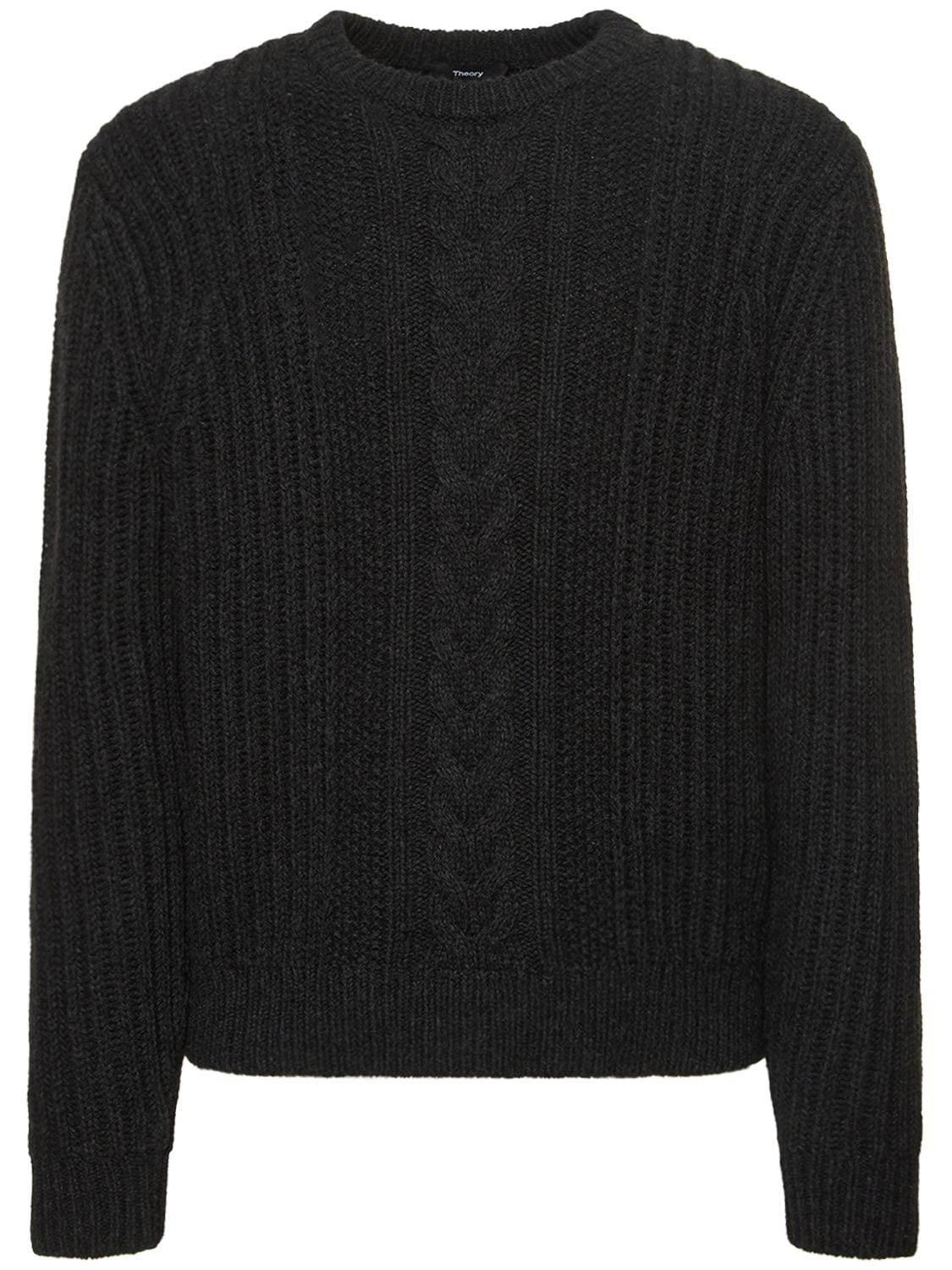 Theory Vilare Wool Blend Knit Crewneck Sweater In Charcoal Heather