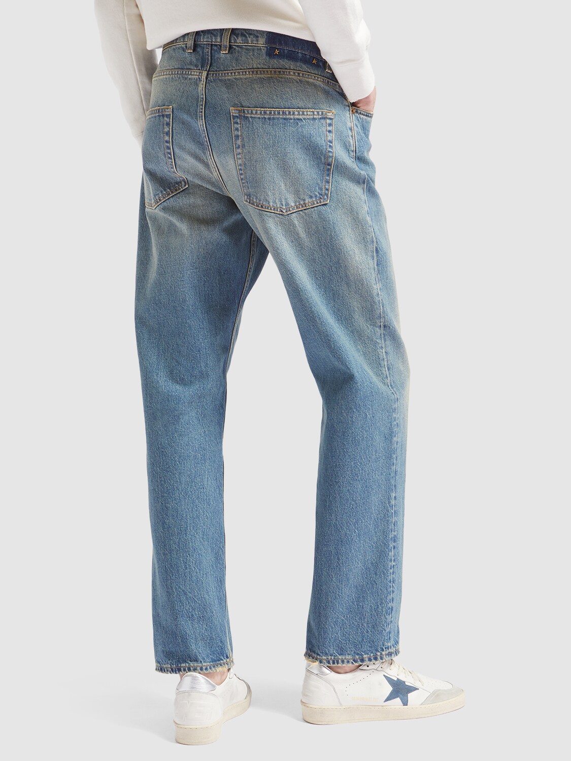 Shop Golden Goose Journey Dirty Wash Cotton Denim Jeans In Blue