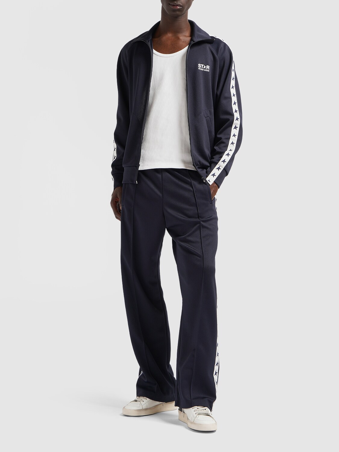 Shop Golden Goose Star Zipped Technical Jersey Jacket In Dark Blue