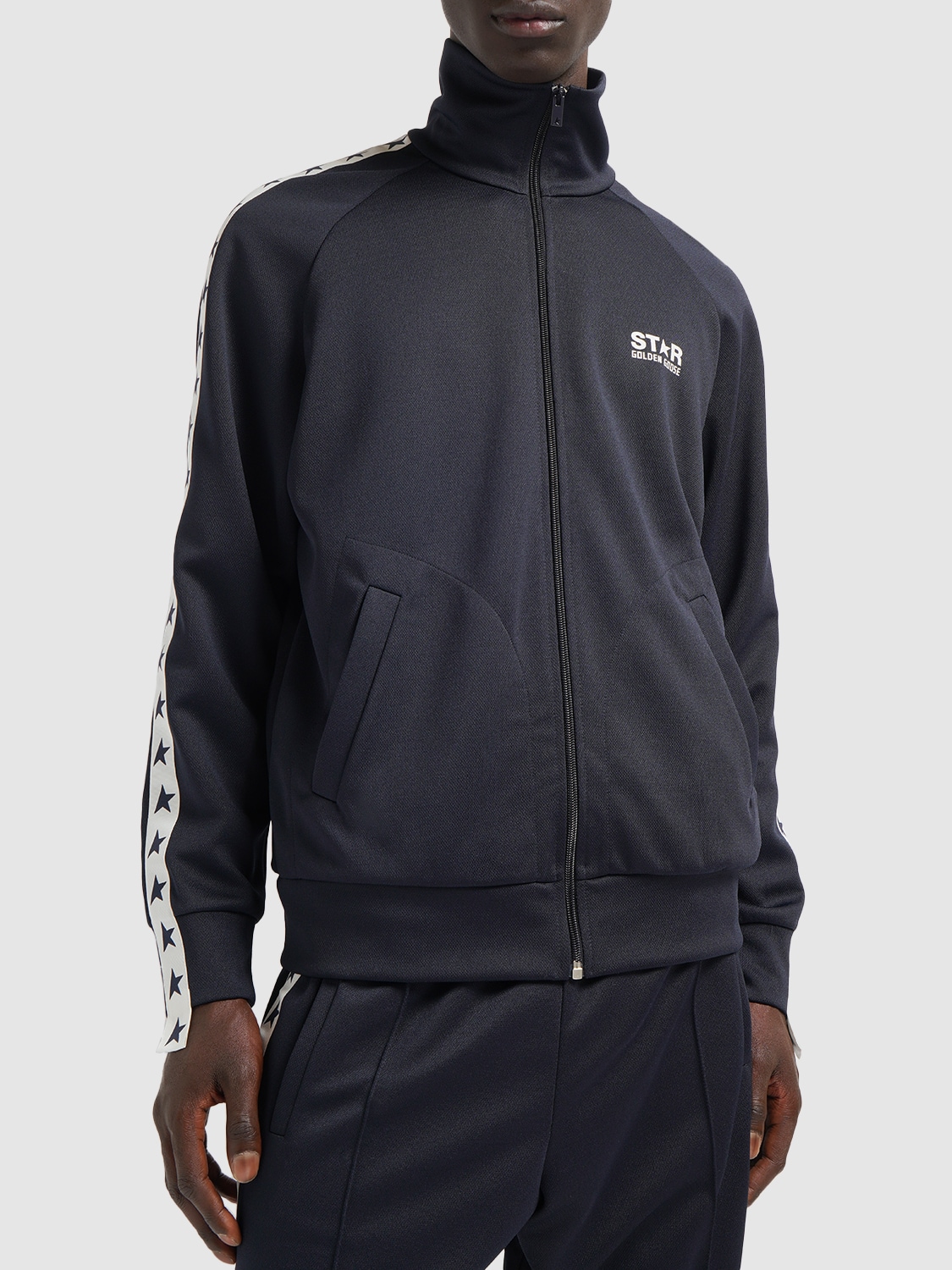 Shop Golden Goose Star Zipped Technical Jersey Jacket In Dark Blue