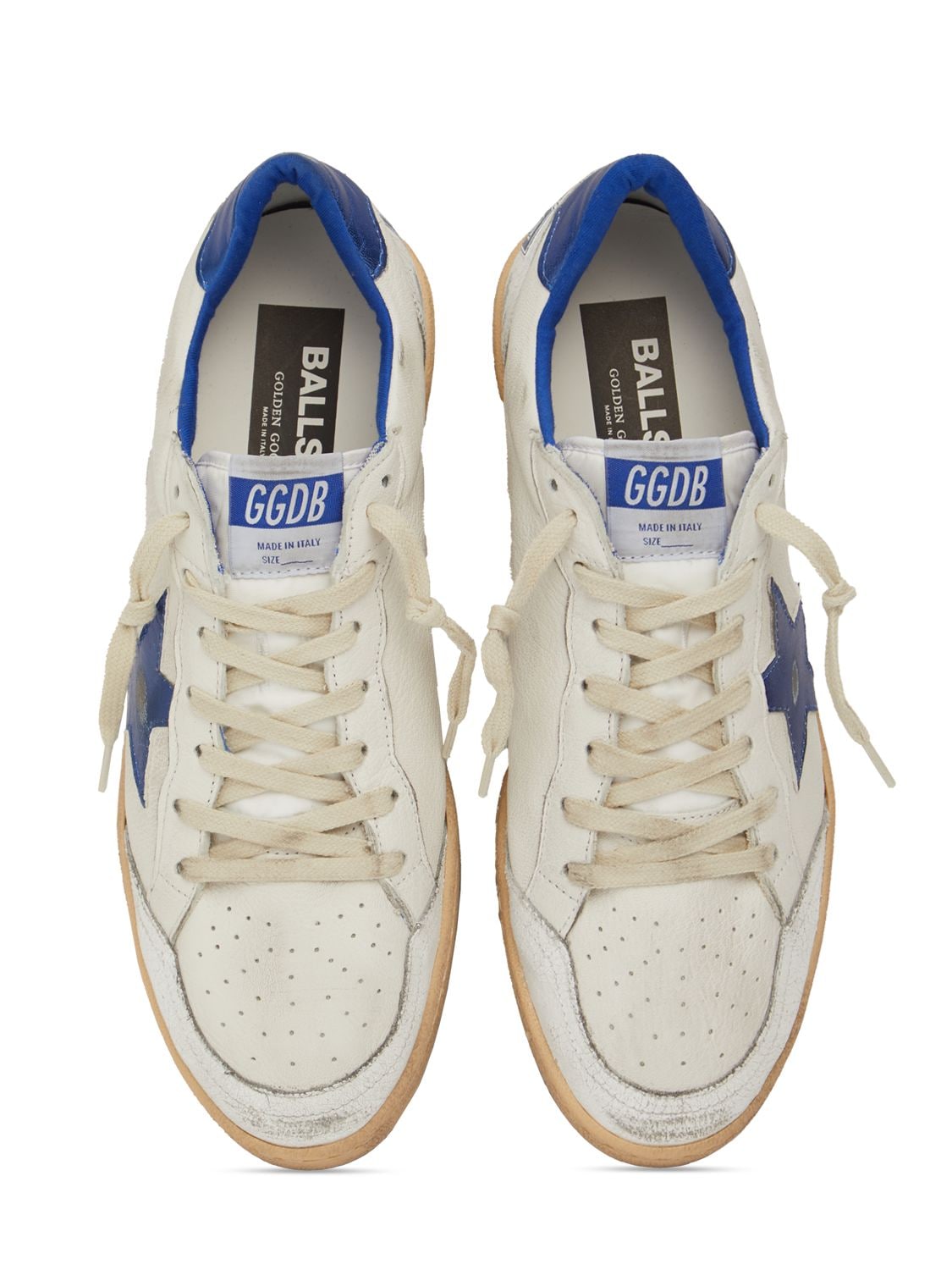 Shop Golden Goose 20mm Ball Star Nappa Laminated Sneakers In White,blue