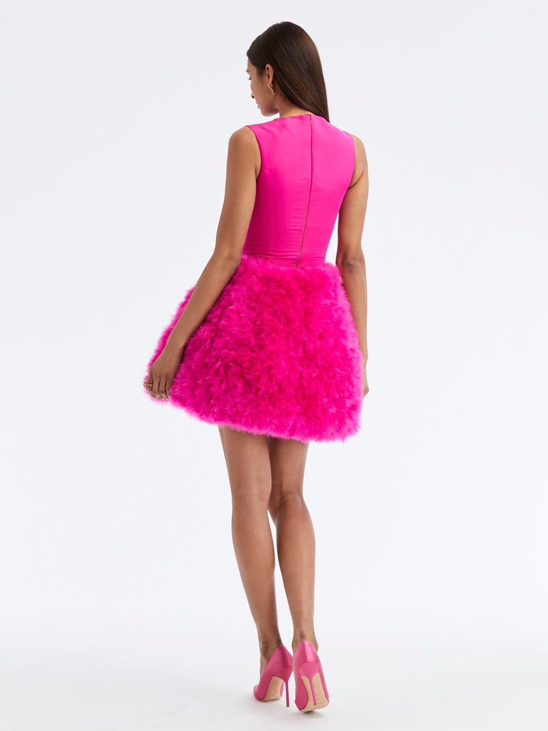 Shop Oscar De La Renta Faille & Faux Fur Mini Dress In Fuchsia