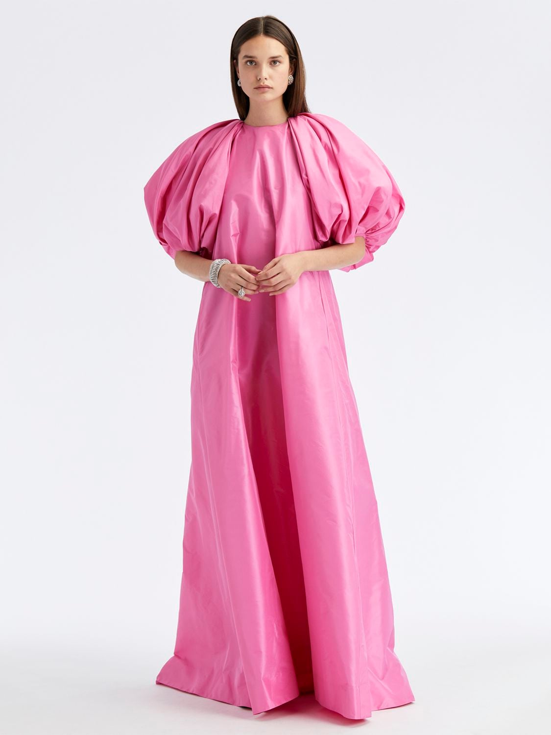 Image of Puff Sleeve Taffeta Maxi Dress W/ Bow