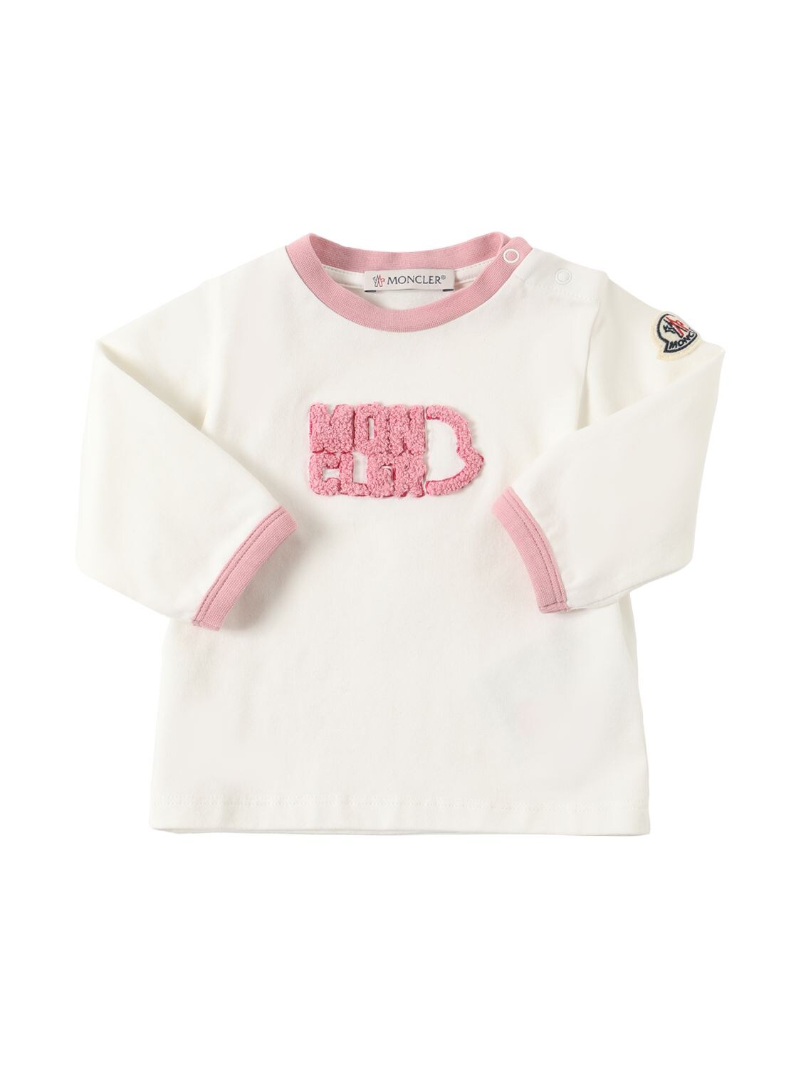 Moncler Kids' Stretch Cotton Jersey L/s T-shirt In Natural