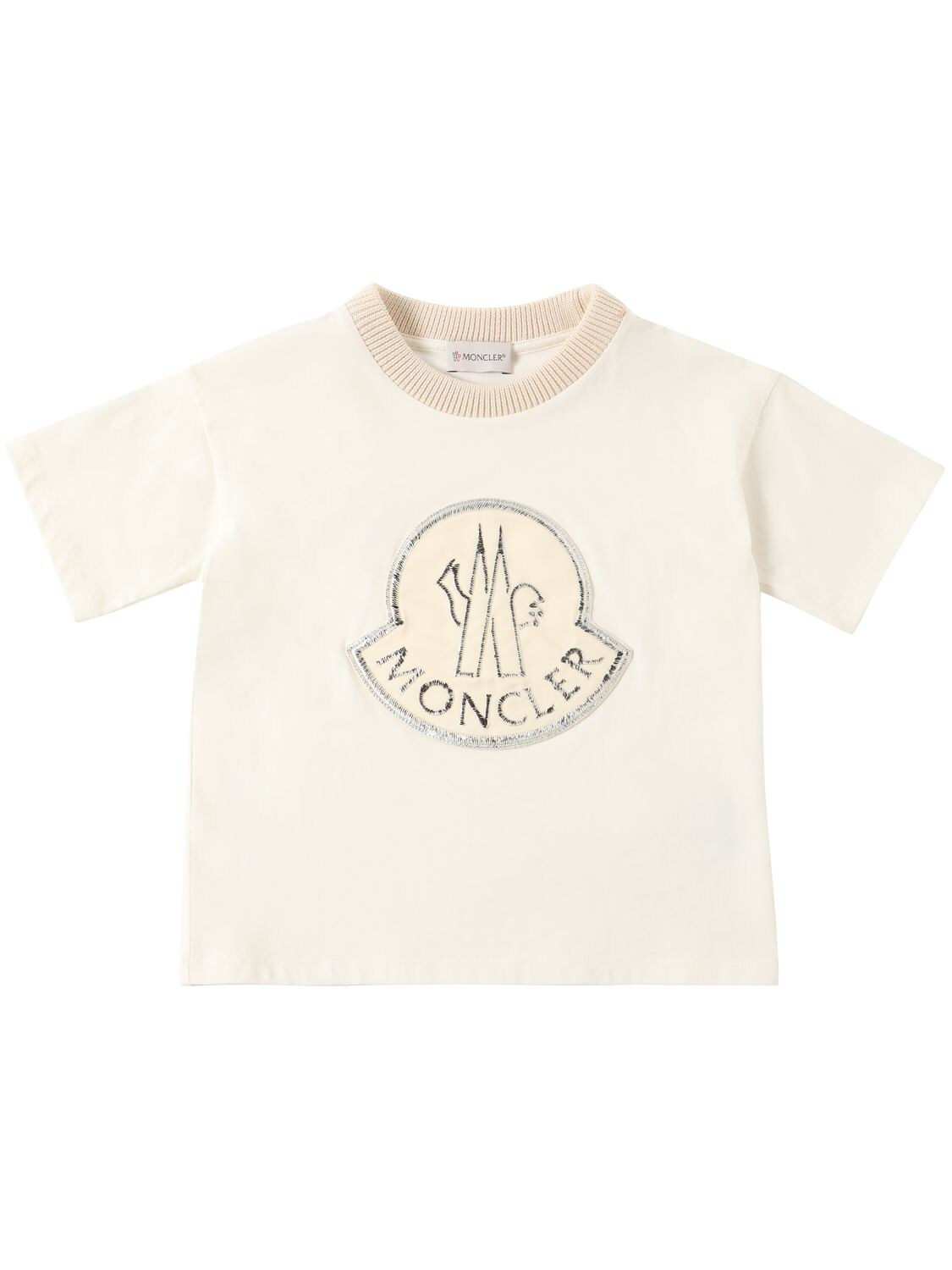 Moncler Kids' Printed Logo Cotton Jersey T-shirt In Natural