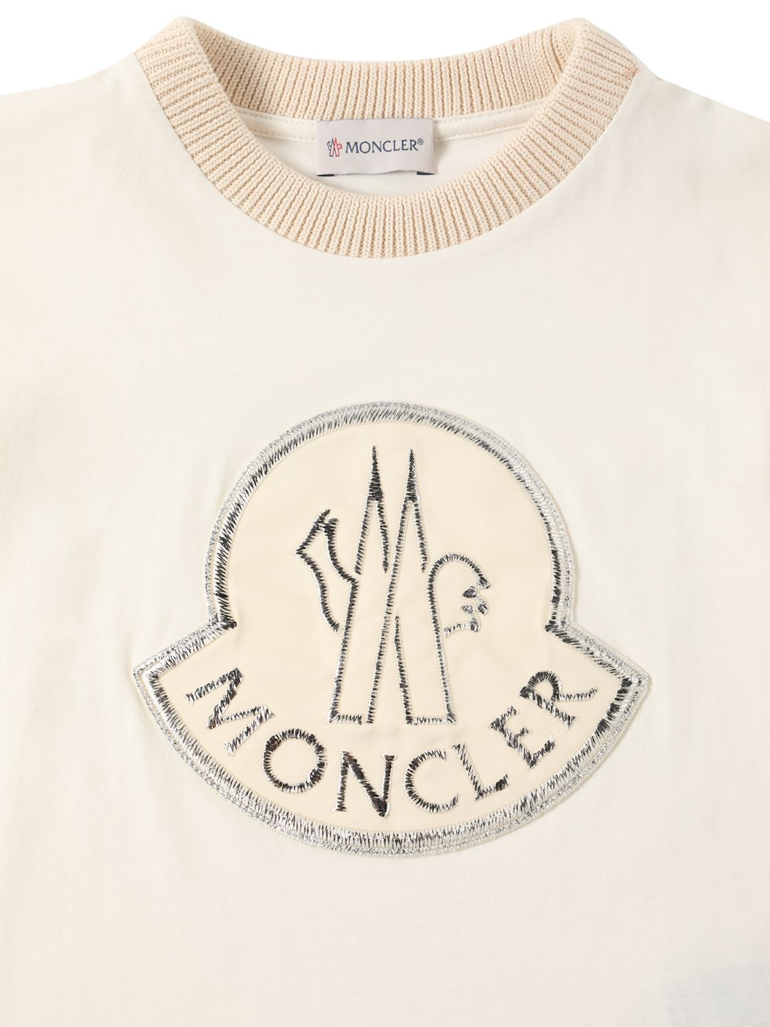 Shop Moncler Printed Logo Cotton Jersey T-shirt In Natural