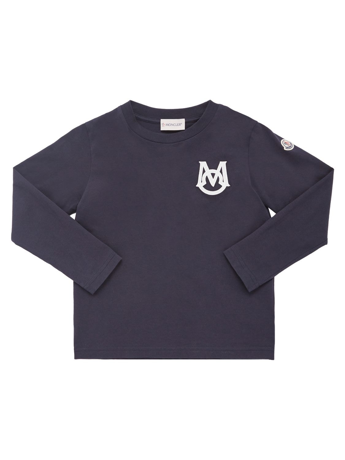 Moncler Kids' Logo Cotton Jersey L/s T-shirt In Navy