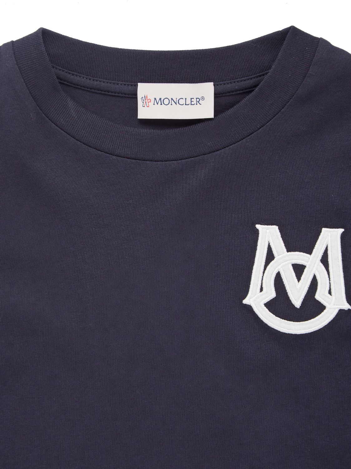 Shop Moncler Logo Cotton Jersey L/s T-shirt In Navy
