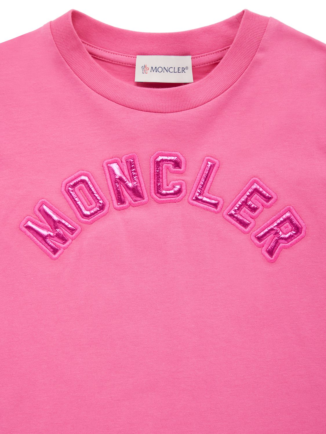 Shop Moncler Logo Cotton Jersey L/s T-shirt In Dark Pink