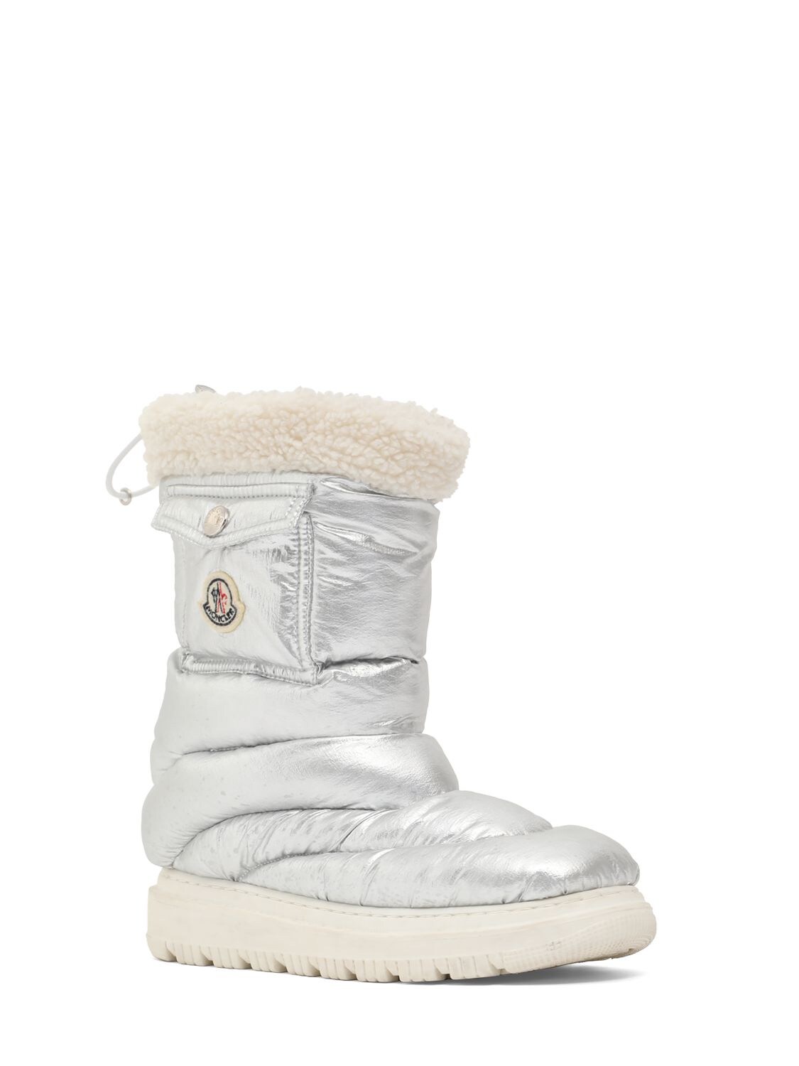 Shop Moncler Petit Gaia Pocket Snow Boots In Silver