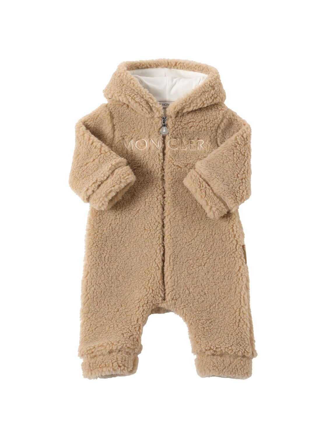 Moncler Baby's Logo Fleece Hooded Romper In Brown