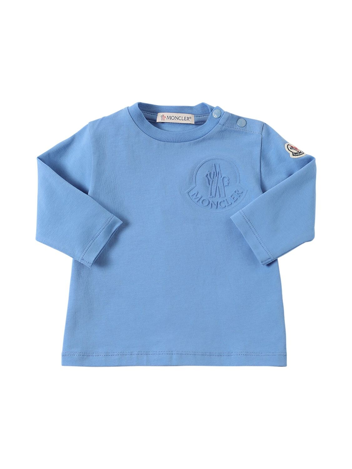 Moncler Kids' 棉质平纹针织长袖t恤 In Pastel Blue