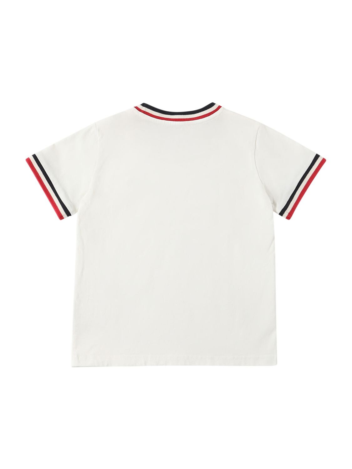 Shop Moncler Cotton Jersey Tricolor T-shirt In White