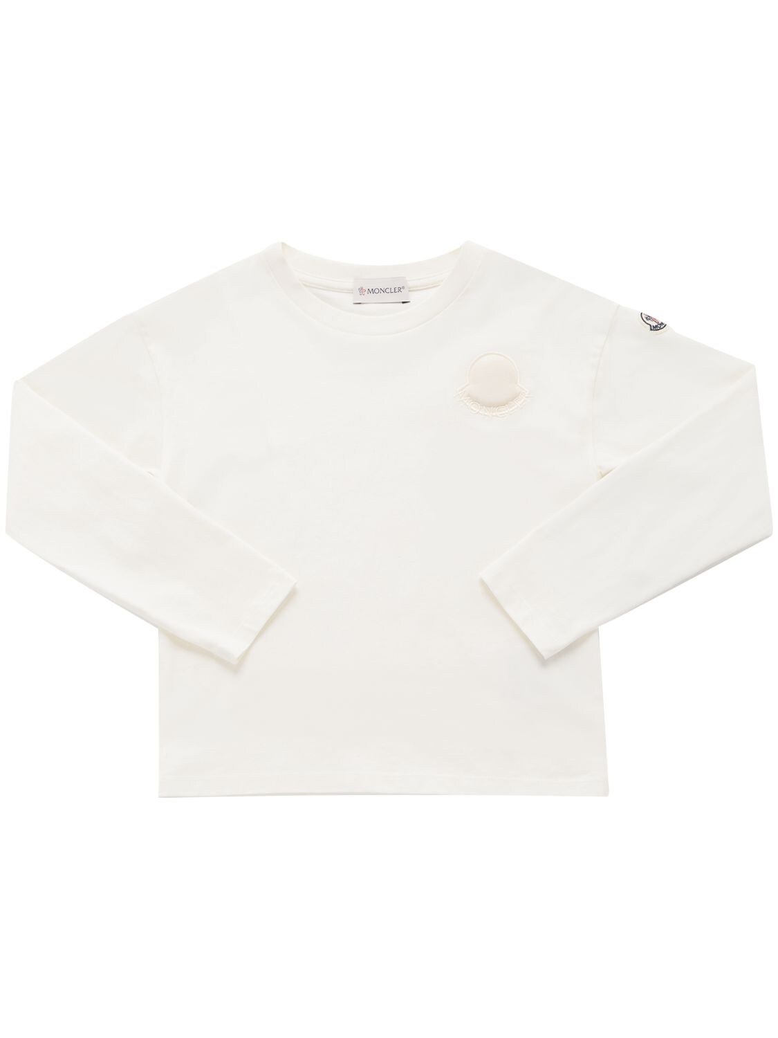 Moncler Kids' Cotton Jersey L/s T-shirt In Natural