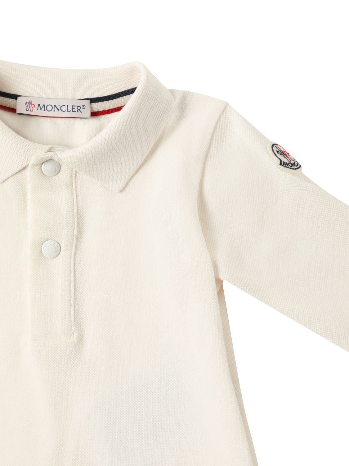 Shop Moncler Stretch Cotton Piquet L/s Polo Shirt In Natural