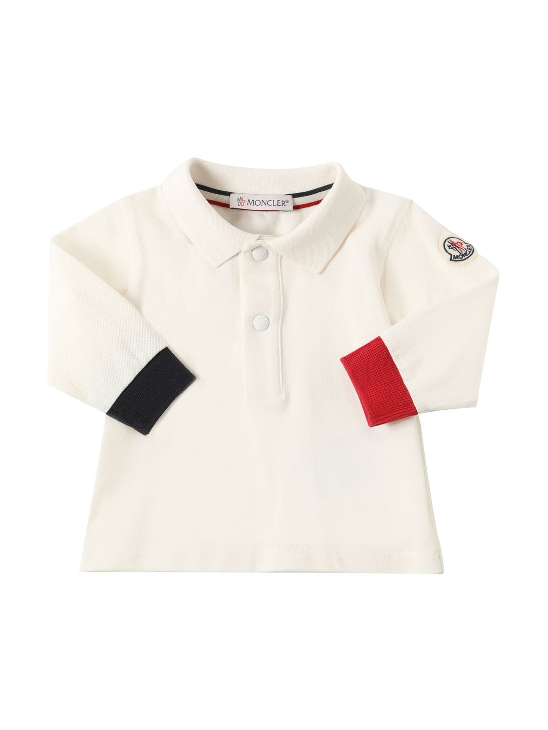 Moncler Kids' Stretch Cotton Piquet L/s Polo Shirt In Natural