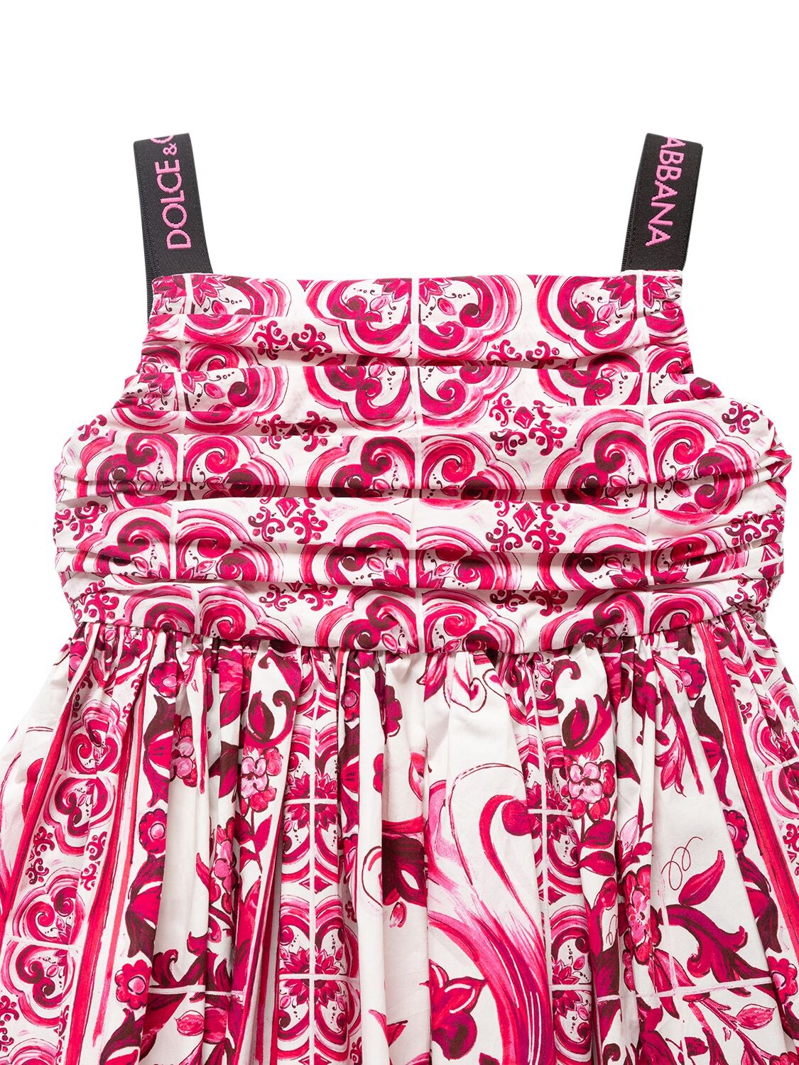 Shop Dolce & Gabbana Majolica Print Poplin Midi Dress In Fuchsia