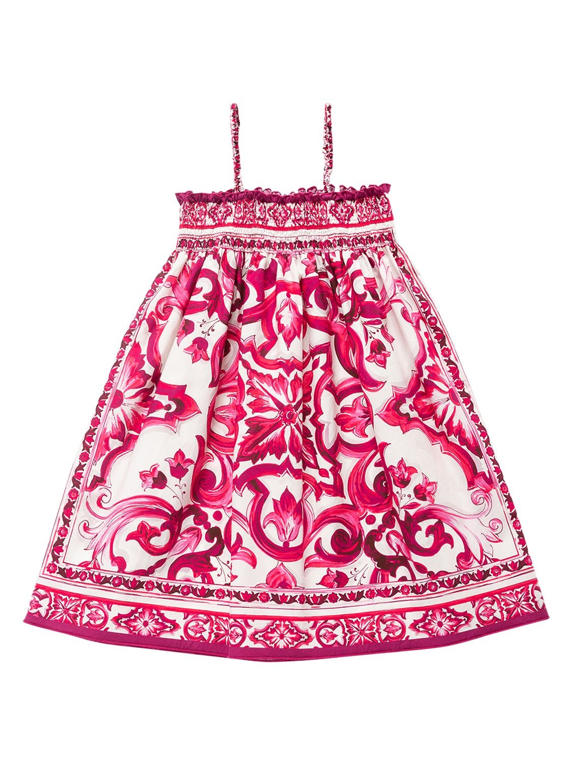 Shop Dolce & Gabbana Majolica Print Cotton Poplin Dress In Fuchsia