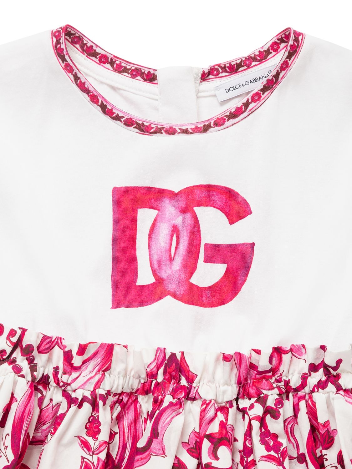 Shop Dolce & Gabbana Logo Print Cotton Jersey Dress In White,fuchsia