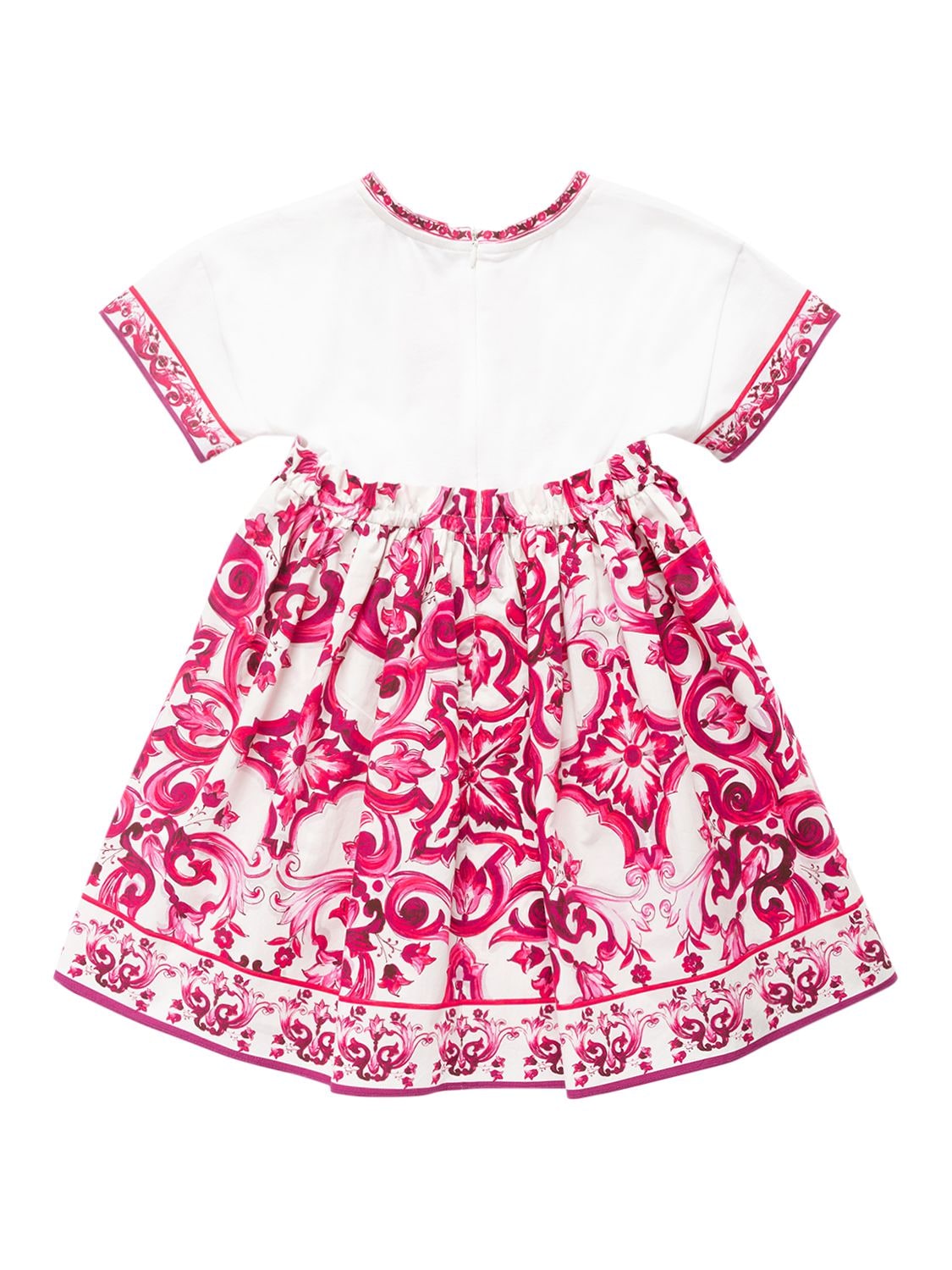 Shop Dolce & Gabbana Logo Print Cotton Jersey Dress In White,fuchsia