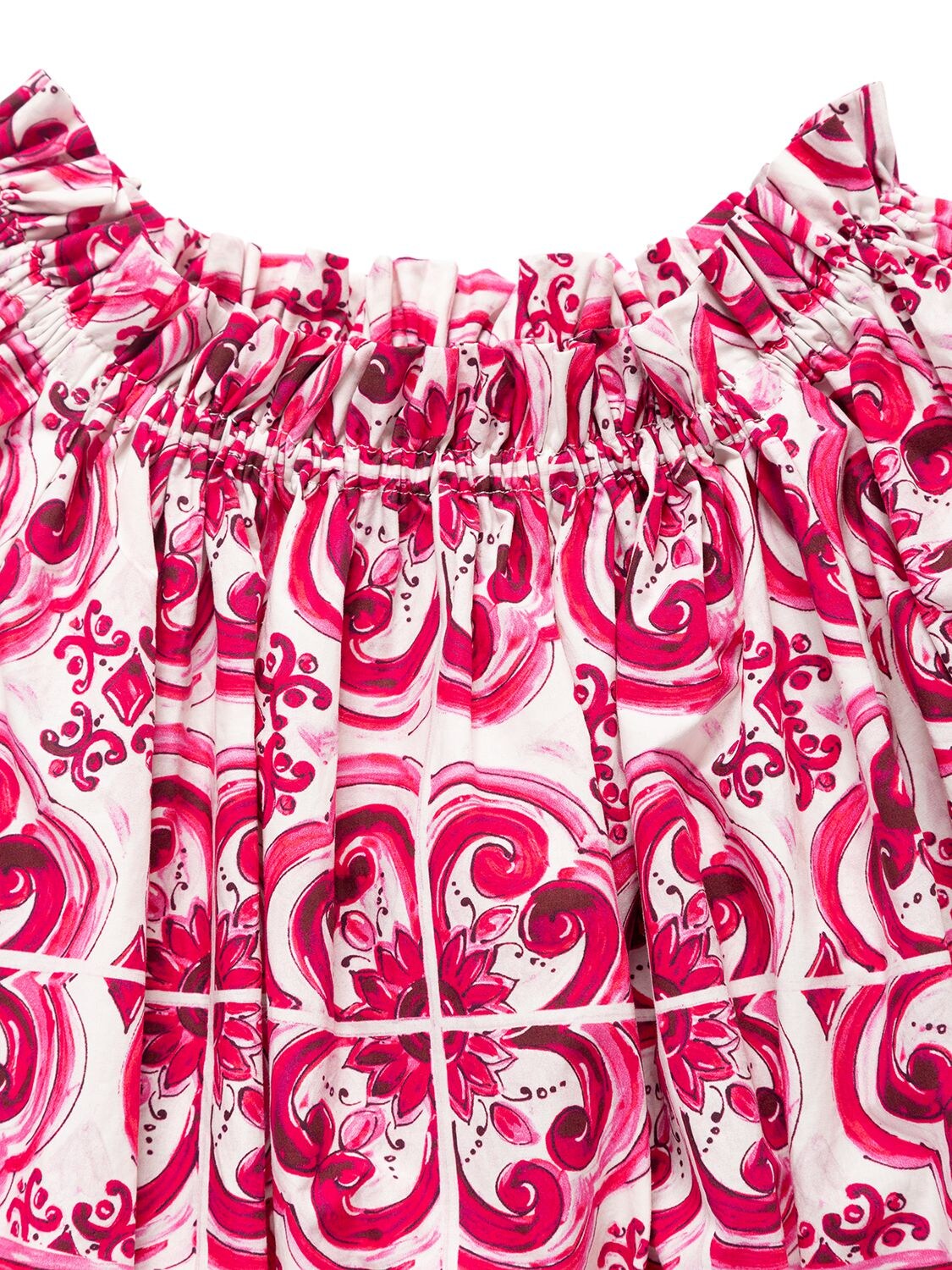 Shop Dolce & Gabbana Majolica Print Cotton Poplin Crop Top In Fuchsia