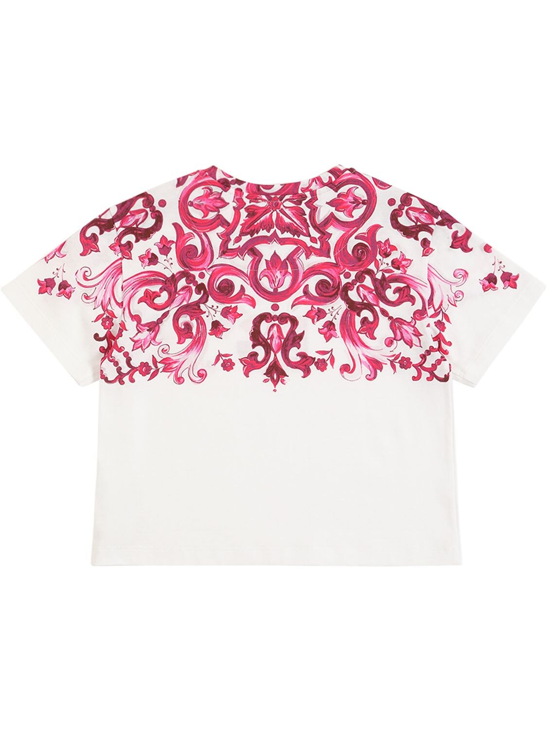 Shop Dolce & Gabbana Printed Cotton Jersey T-shirt W/logo In Fuchsia,white